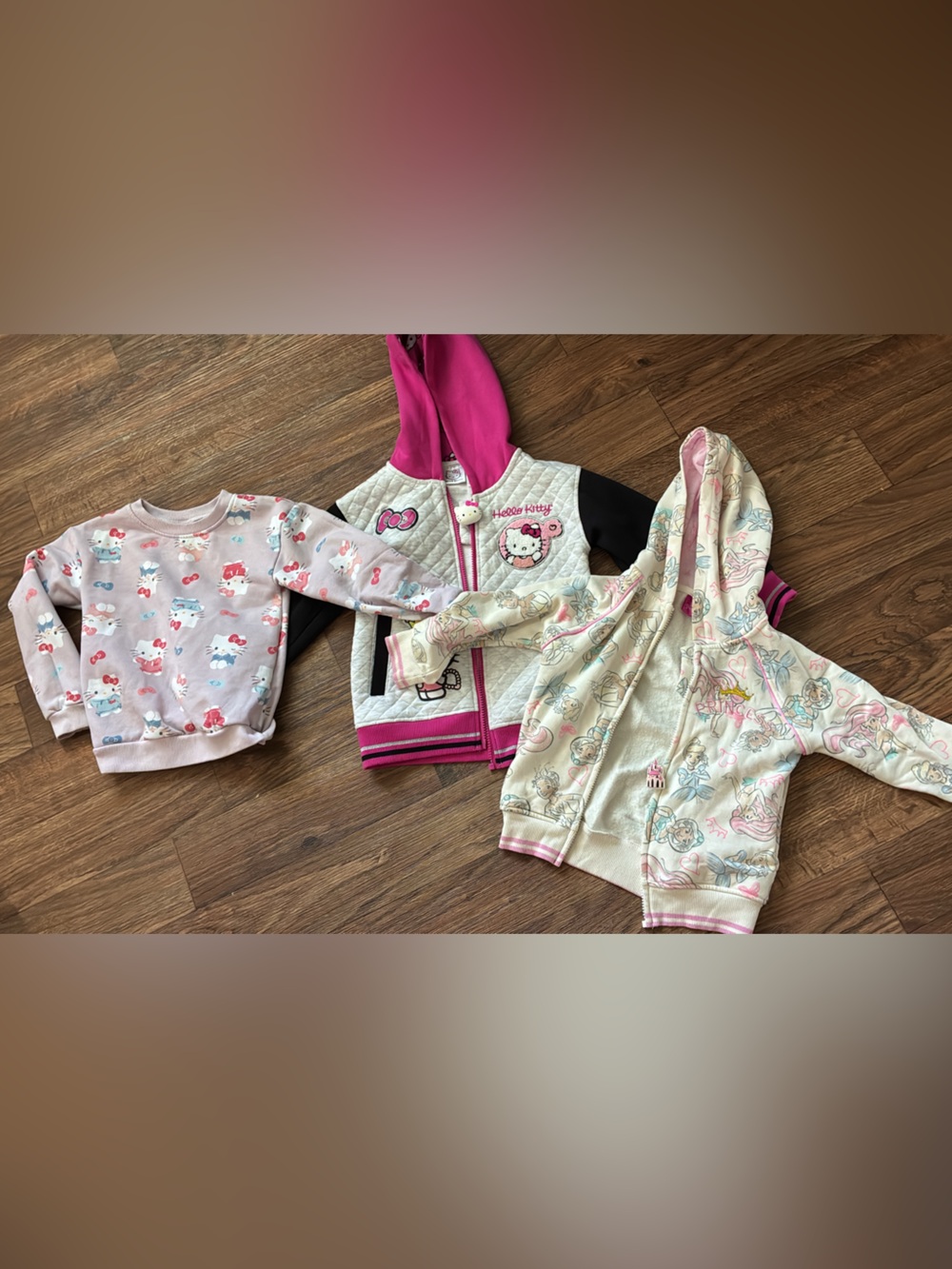 Hello Kitty Pink & Cream Quilted Jacket + Pastel Printed Sweater Bundle size 4/5